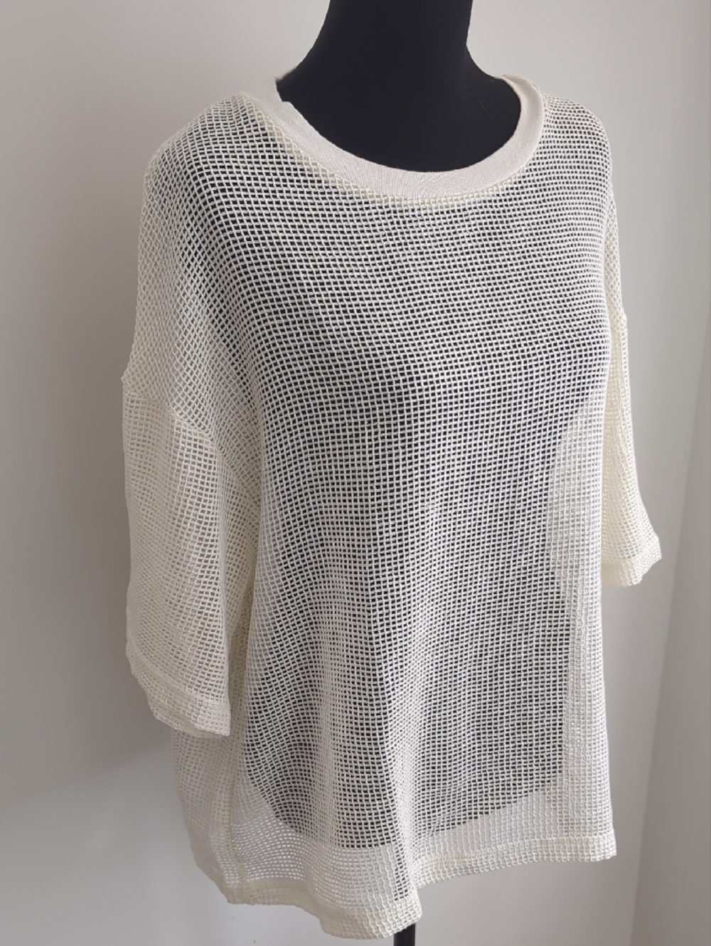 NWOT WeSC Open Knit Mesh Short Sleeve Pullover Top Off White Cream Boxy SMALL
